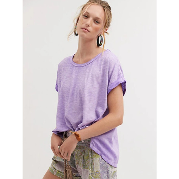 Anthropologie Tops - Anthropologie Pilcro Washed Tee L Purple Distressed Crewneck Short Sleeve